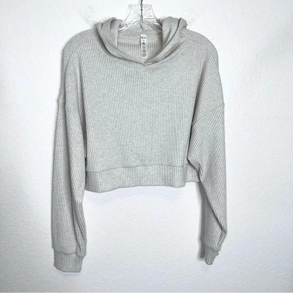 Alo Yoga Muse Hoodie Hooded Women Small Ivory Beige Crop Top Sweater Boxy Top - Picture 4 of 10